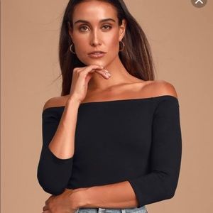 Lulus Like A Bird Black Off-The-Shoulder Bodysuit